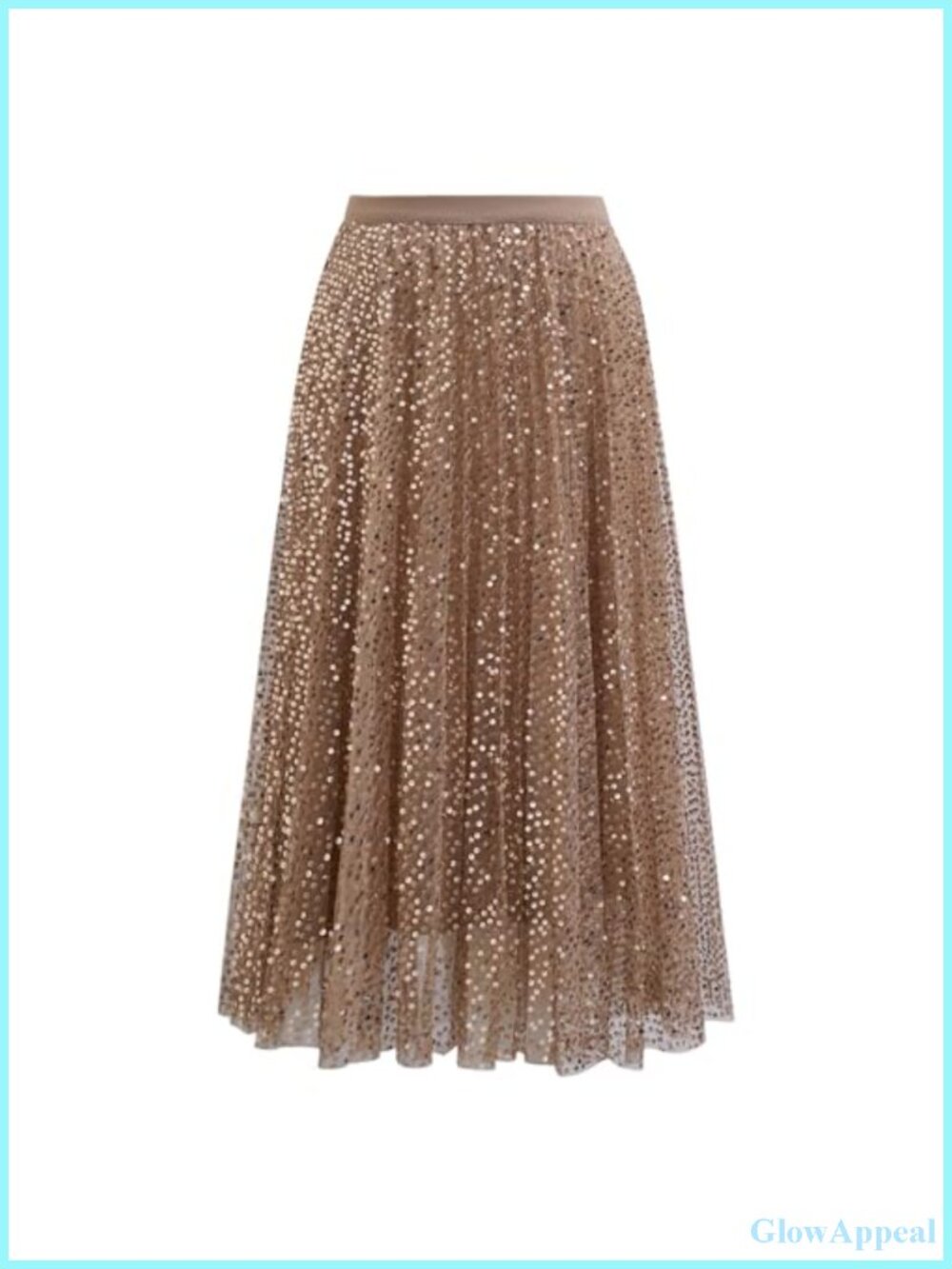 Sequin Embellished Tulle Tutu A-Line Midi Skirt Double-Layered Mesh Elastic